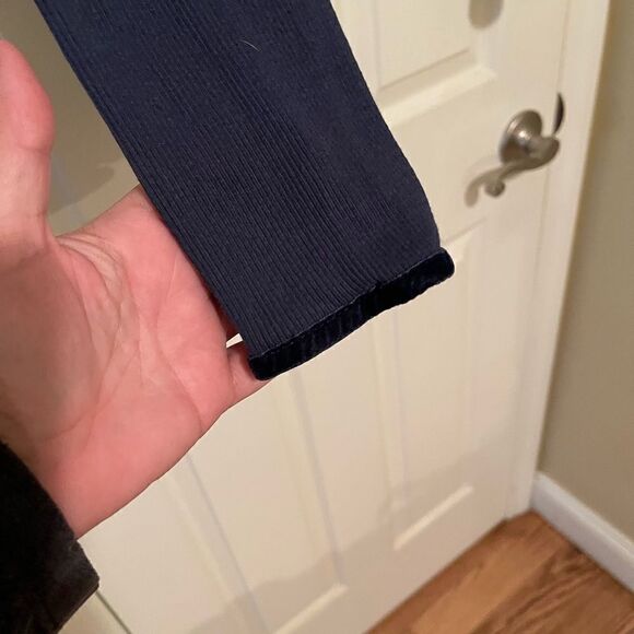 INC International Concepts Navy Blue Ribbed Top with Velvet Trim - Large - Picture 2 of 5